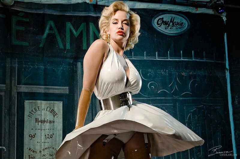 woman in white latex dress