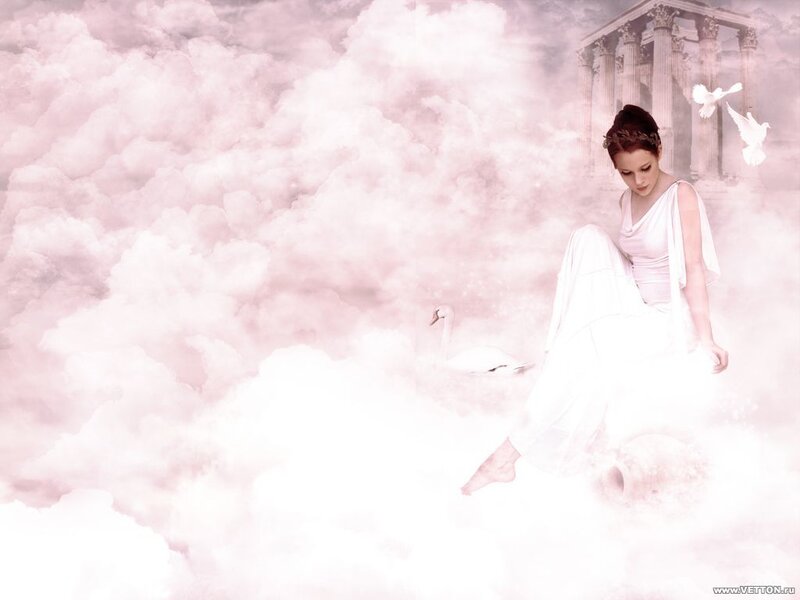 woman in white on clouds