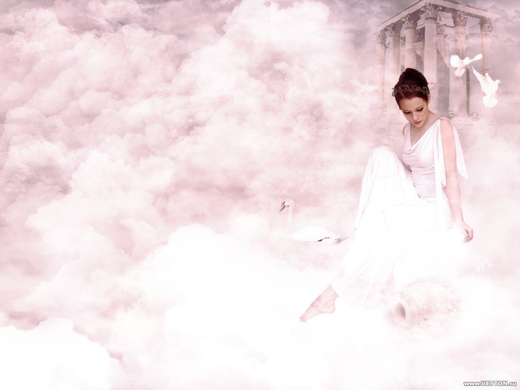 woman in white on clouds