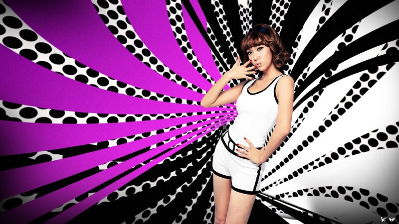 woman in white outfit against patterned background