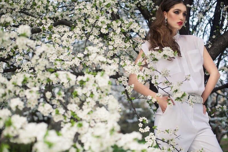 Woman in White Outfit — Serene, Spring