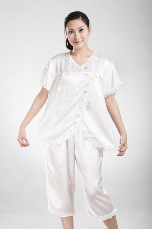woman in white pajamas