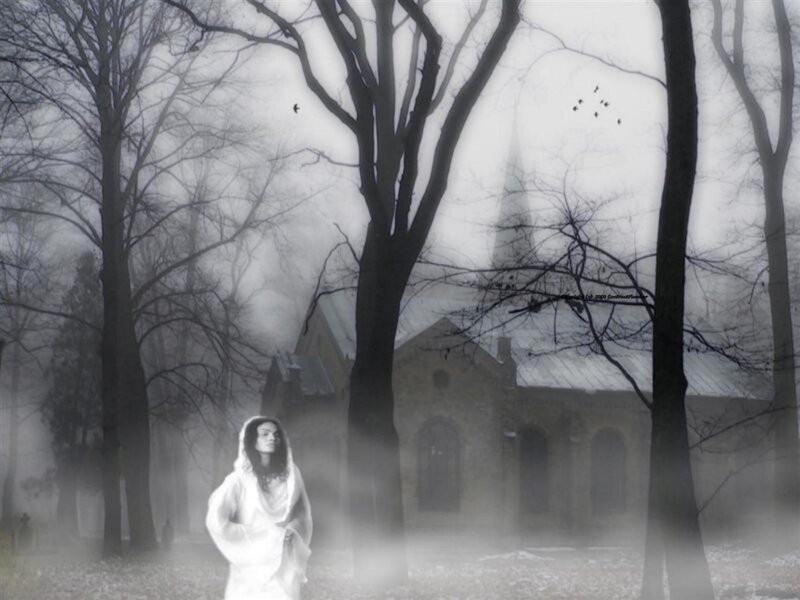 Woman in White Robe — Black, Haunting