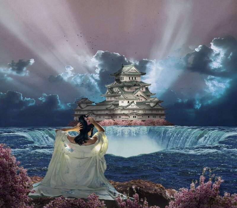 Woman in White Robe — Blue, Dramatic, Night