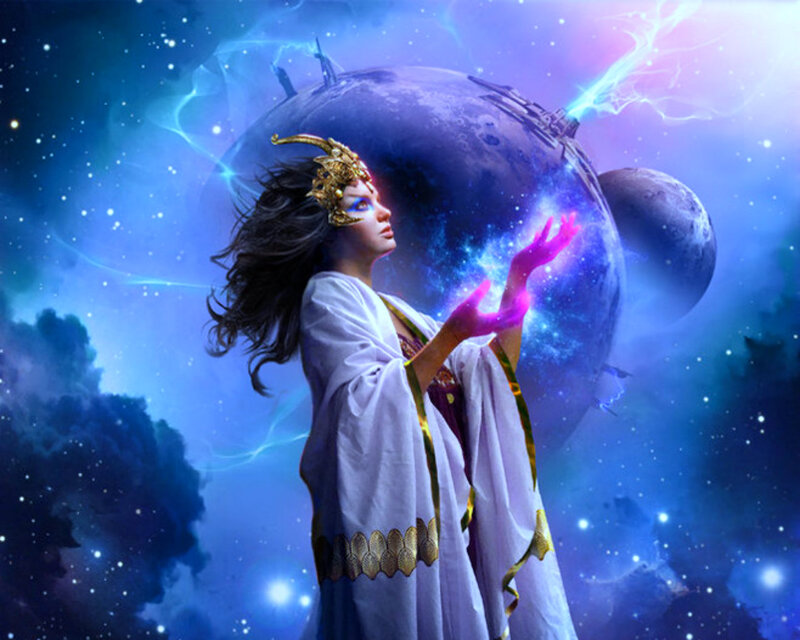 Woman in White Robe — Blue, Dramatic