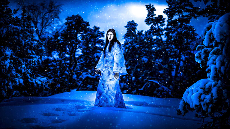 Woman in White Robe — Blue, Dramatic, Winter