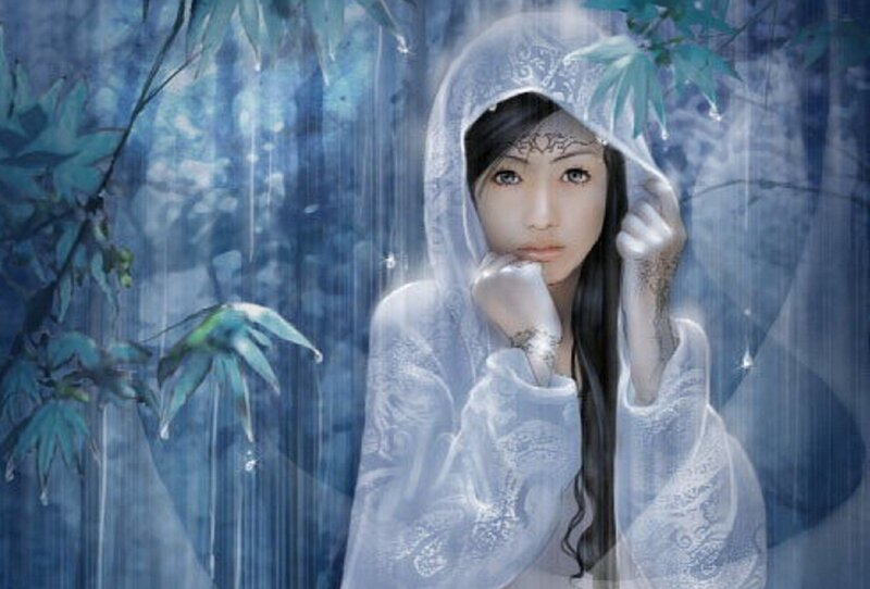 Woman in White Robe — Blue