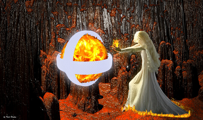 Woman in White Robe — Dramatic, Digital Art, Flame