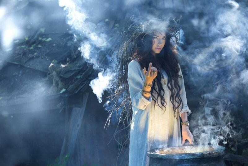 Woman in White Robe — Dramatic, Photograph, Smoke