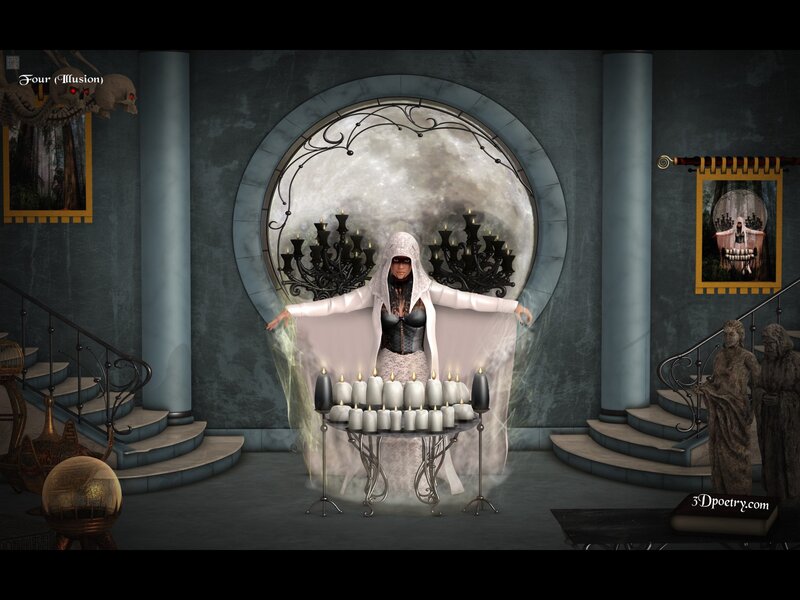Woman in White Robe — Gray, Dramatic, Night, Digital Art