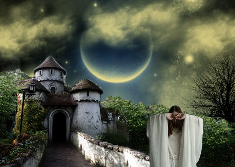 Woman in White Robe — Green, Mysterious