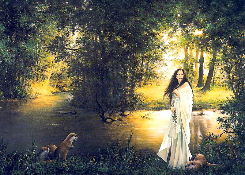 Woman in White Robe — Green, Serene