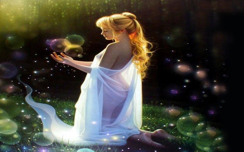 Woman in White Robe — Green