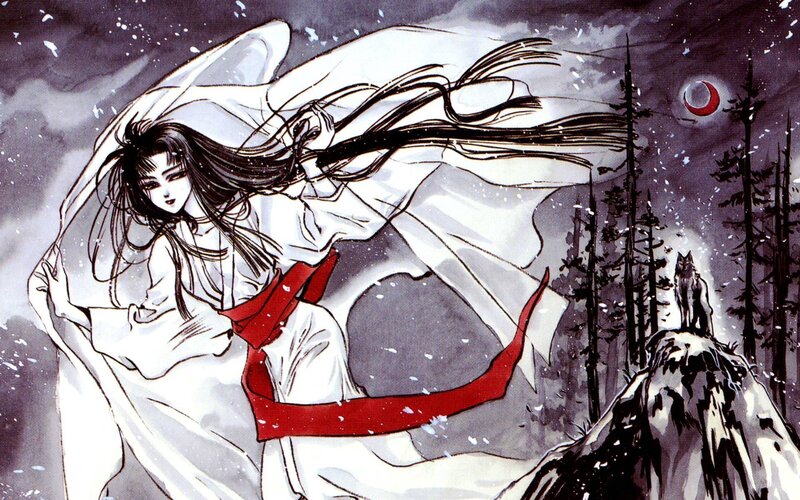 woman in white robe on snowy mountain
