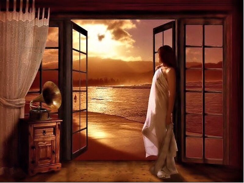 Woman in White Robe — Orange, Serene