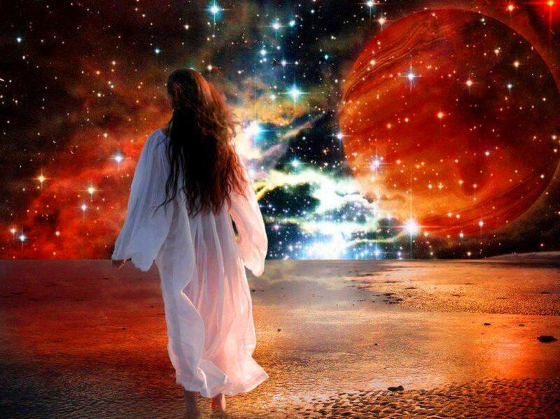Woman in White Robe — Red, Serene