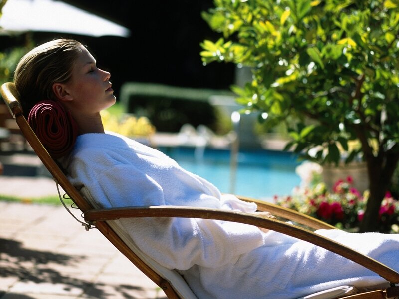 Woman in White Robe — Relaxed, Afternoon, Photograph