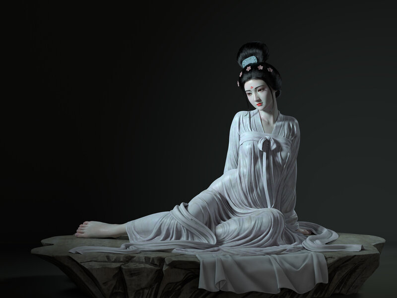 Woman in White Robe — Serene, 3d Render