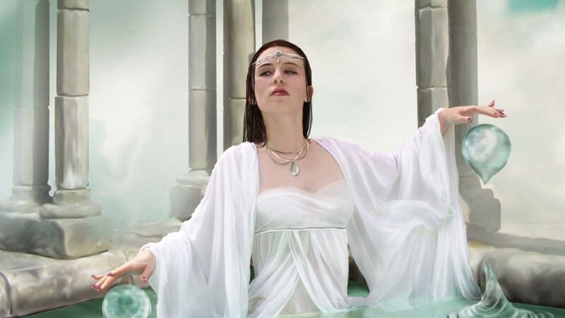 Woman in White Robe — Serene, Digital Art, Crystal Balls
