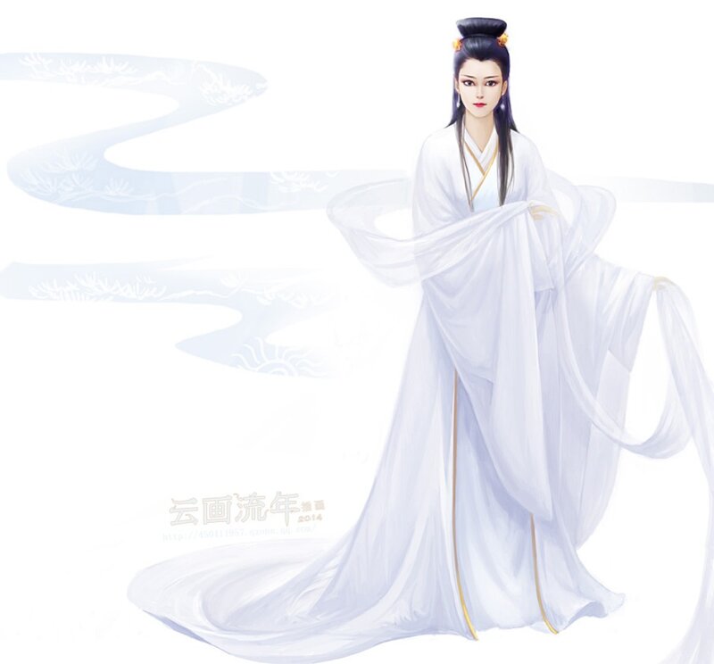 Woman in White Robe — Serene, Digital Art, Hair Ornament