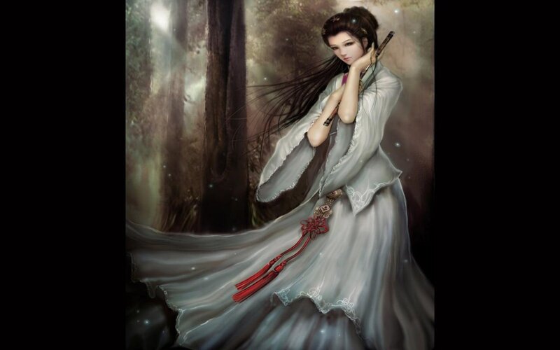 Woman in White Robe — Serene, Night