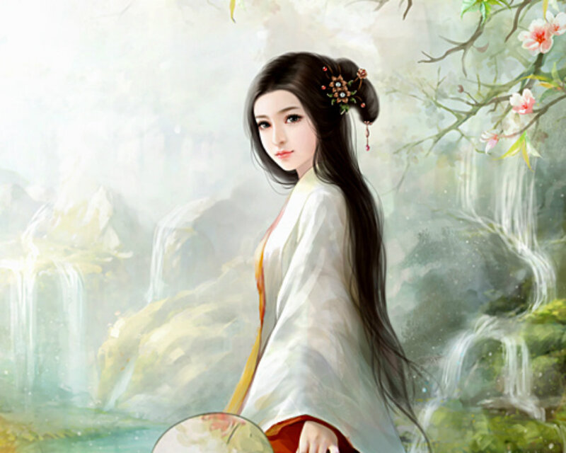 Woman in White Robe — Serene, Spring