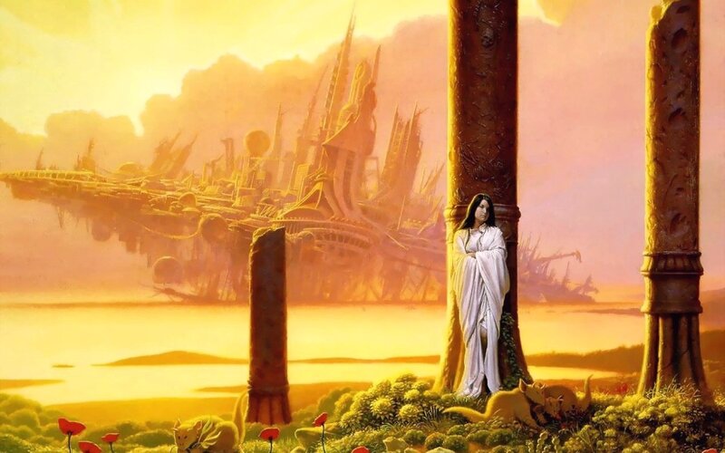 Woman in White Robe — Yellow, Dramatic