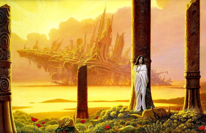 Woman in White Robe — Yellow, Serene