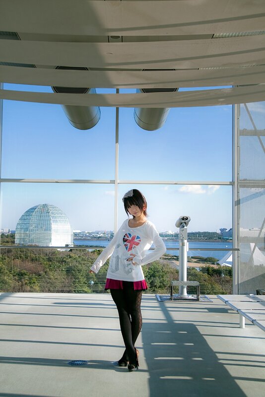 Woman in white shirt at observation deck