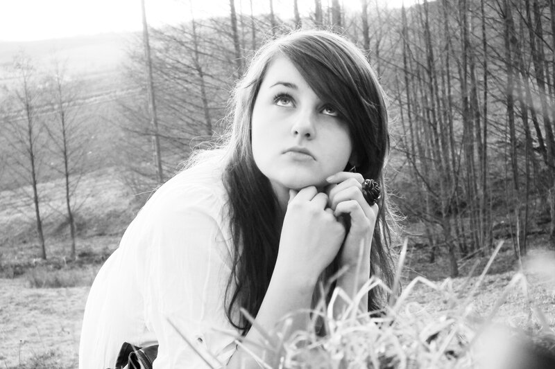 Woman in White Shirt — Black, Contemplative, Autumn