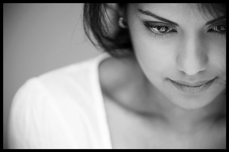Woman in White Shirt — Black, Contemplative