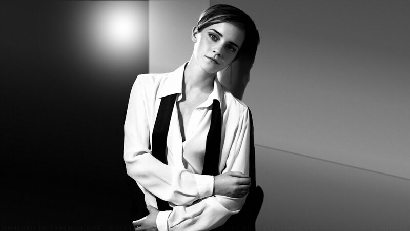 Woman in White Shirt — Black, Dramatic, Photograph, Suspender, Wall