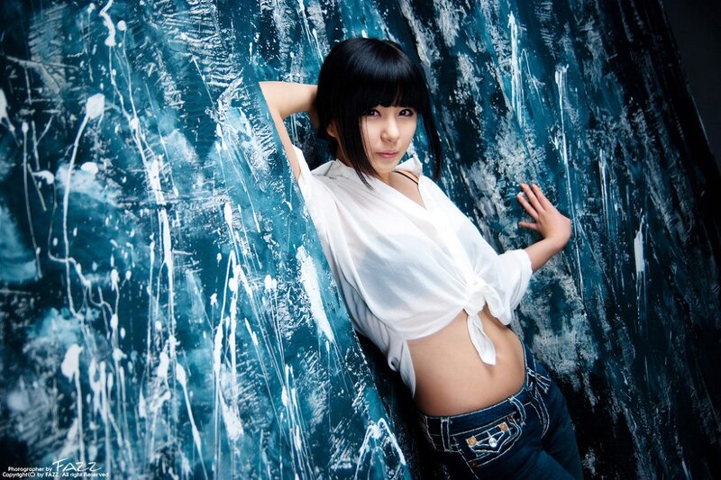 Woman in White Shirt — Blue, Dramatic, Photograph, White Shirt