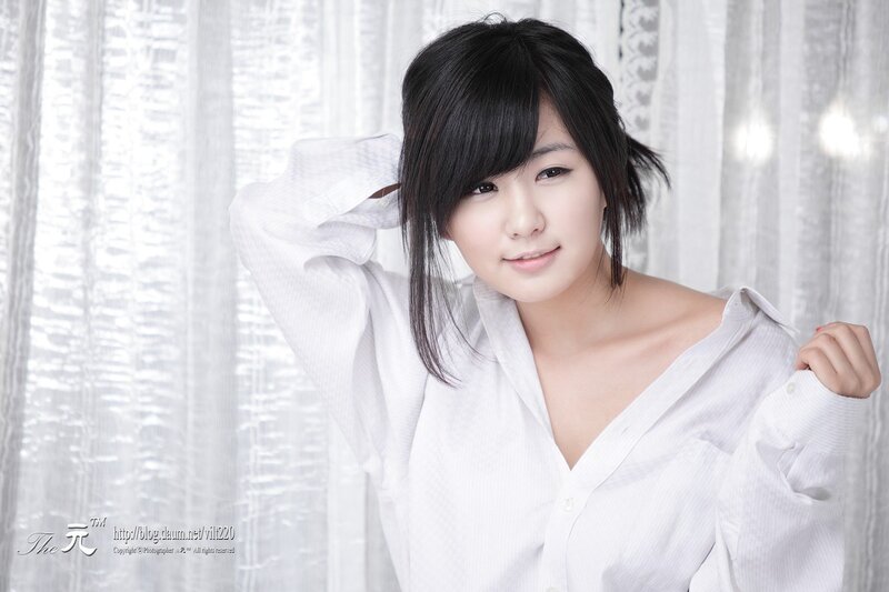 Woman in White Shirt — Calm, Photograph, Curtain