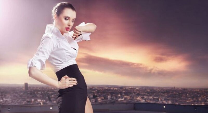Woman in White Shirt — Dramatic, Sunset