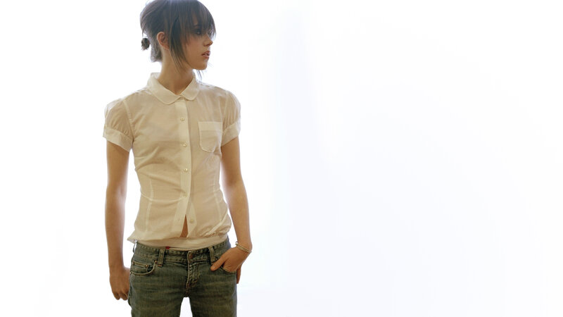 Woman in White Shirt — Neutral, Photograph, Jeans, Hand