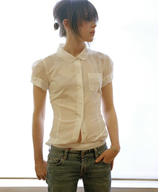 Woman in White Shirt — Neutral, Photograph, Jeans, Window