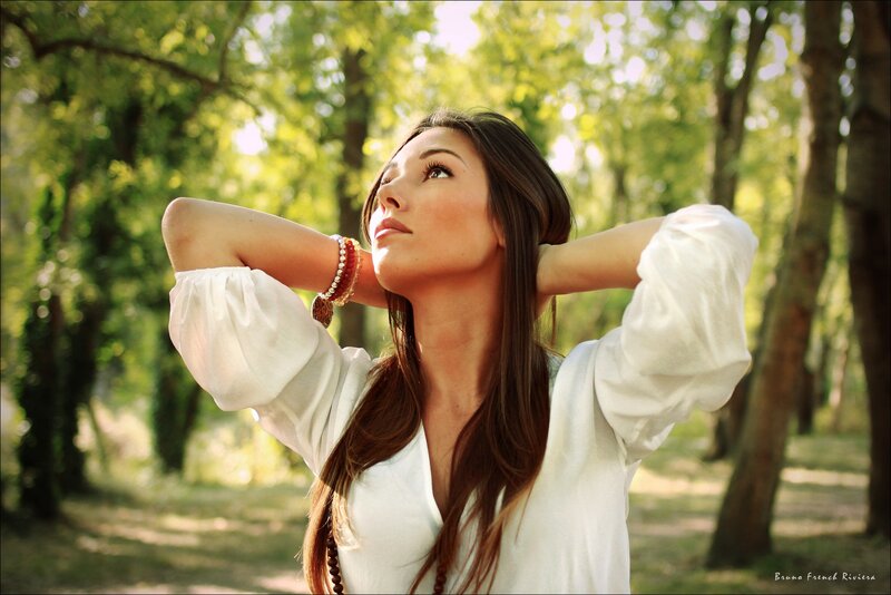 Woman in White Shirt — Serene, Afternoon, Photograph, Trees