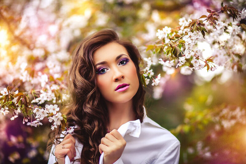 Woman in White Shirt — Serene, Spring