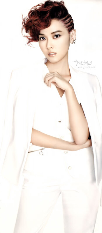 woman in white suit with red hair