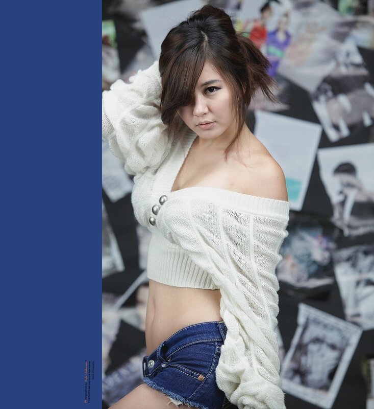 Woman in White Sweater — Confident, Photograph, Shorts