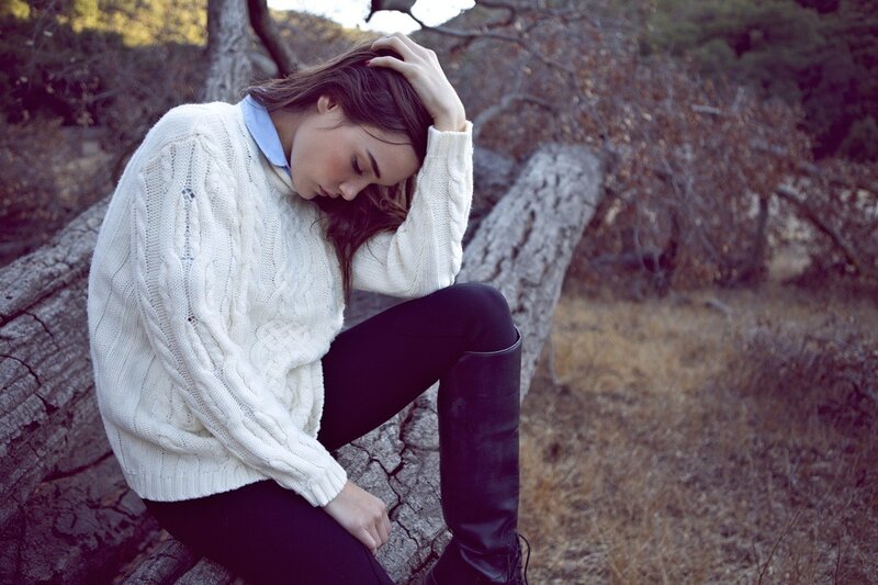 Woman in White Sweater — Contemplative, Autumn