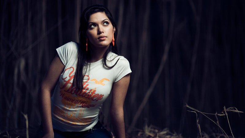 Woman in White T-shirt — Dramatic, Photograph, Earrings
