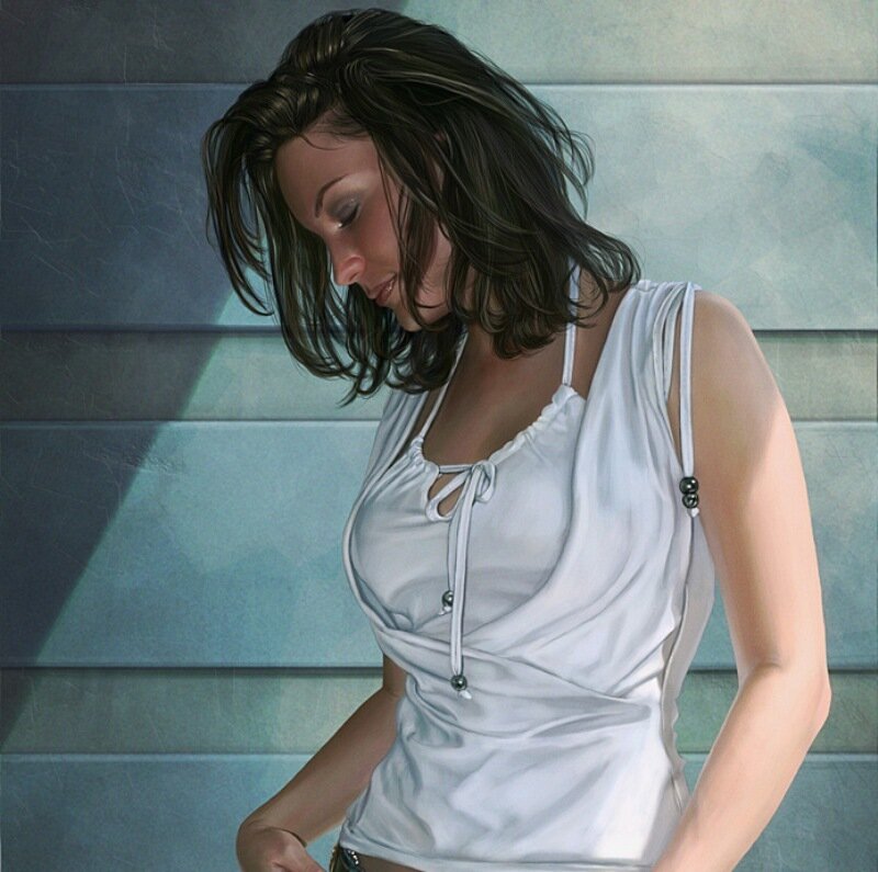 Woman in White Top — Contemplative, Digital Art