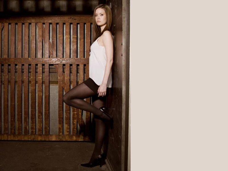 Woman in White Top — Dramatic, Photograph, Tights