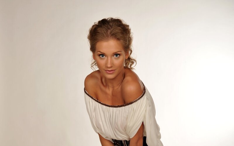 Woman in White Top — Neutral, Photograph, White Background, Necklace