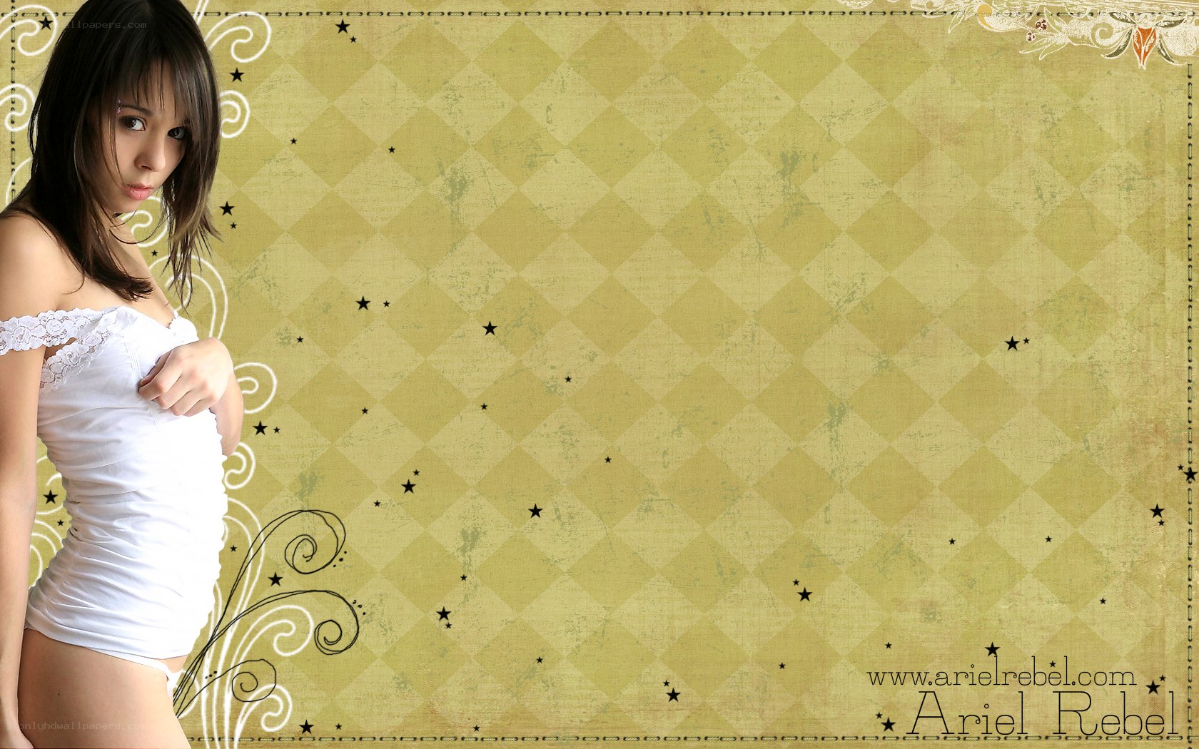 woman in white top on patterned background