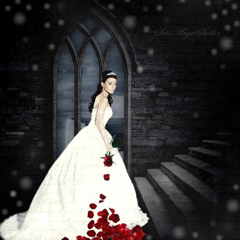 Woman in White Wedding Dress — Dramatic, Night