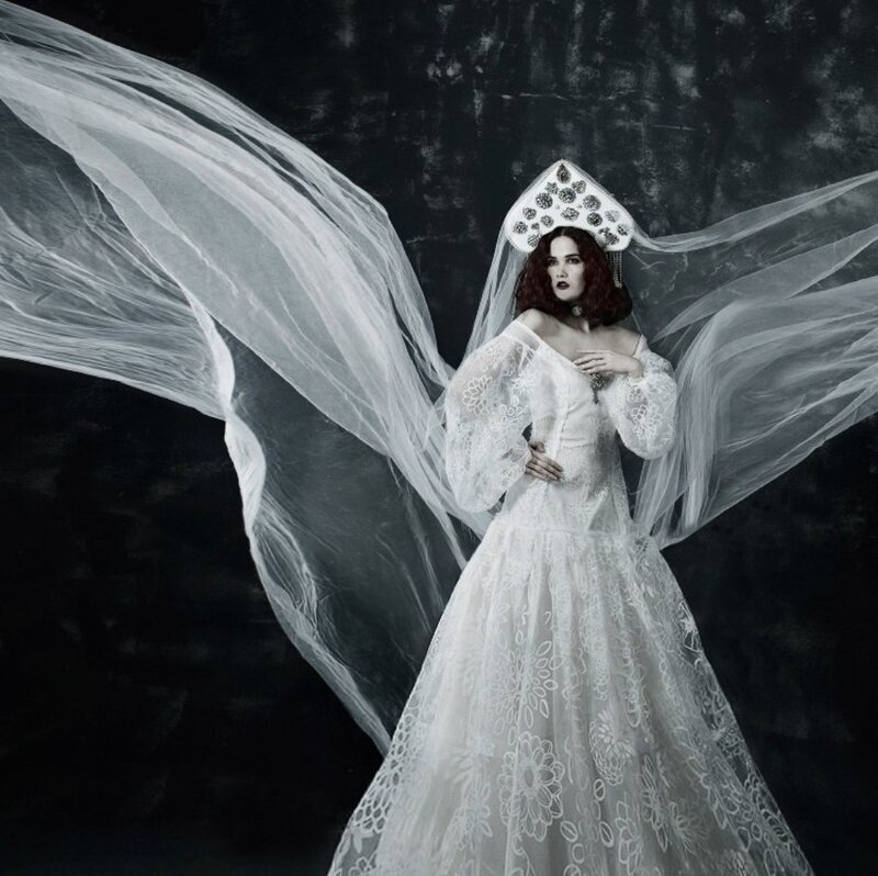 Woman in White Wedding Dress — Dramatic, Photograph, Veil