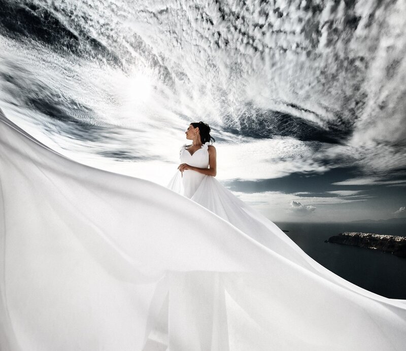 Woman in White Wedding Dress — Dramatic, Sunset